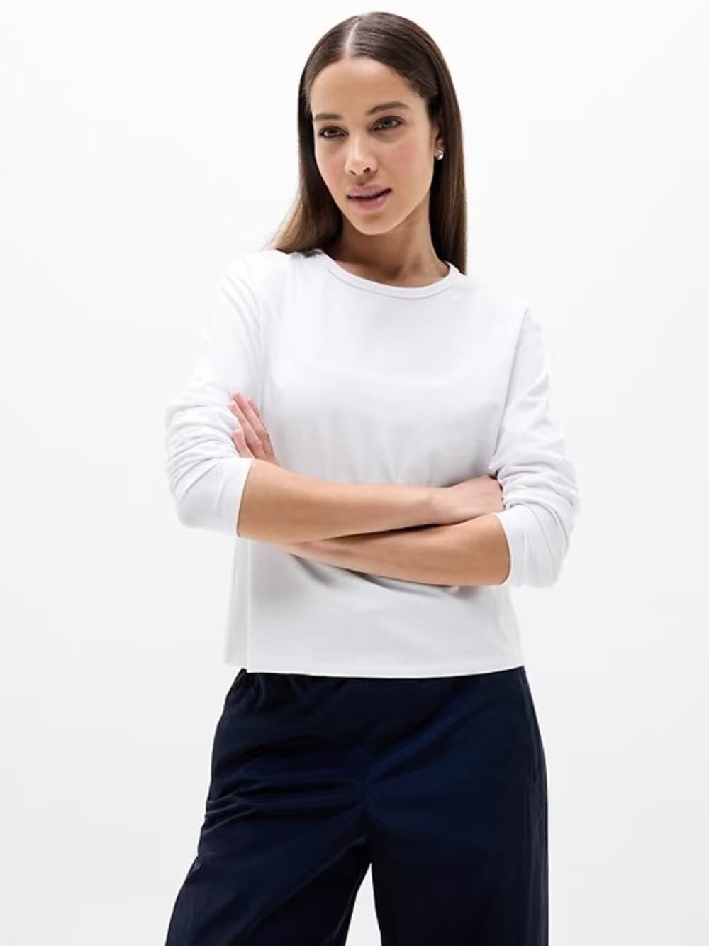 [Athleta] Bright White Supima Cotton Crew Neck Long Sleeve Essential Top Size XL